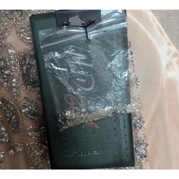 Mac Duggal Beaded Fringe Gown Size 14 – Nude Silver Embellished Maxi Dress NWT - Picture 9 of 10